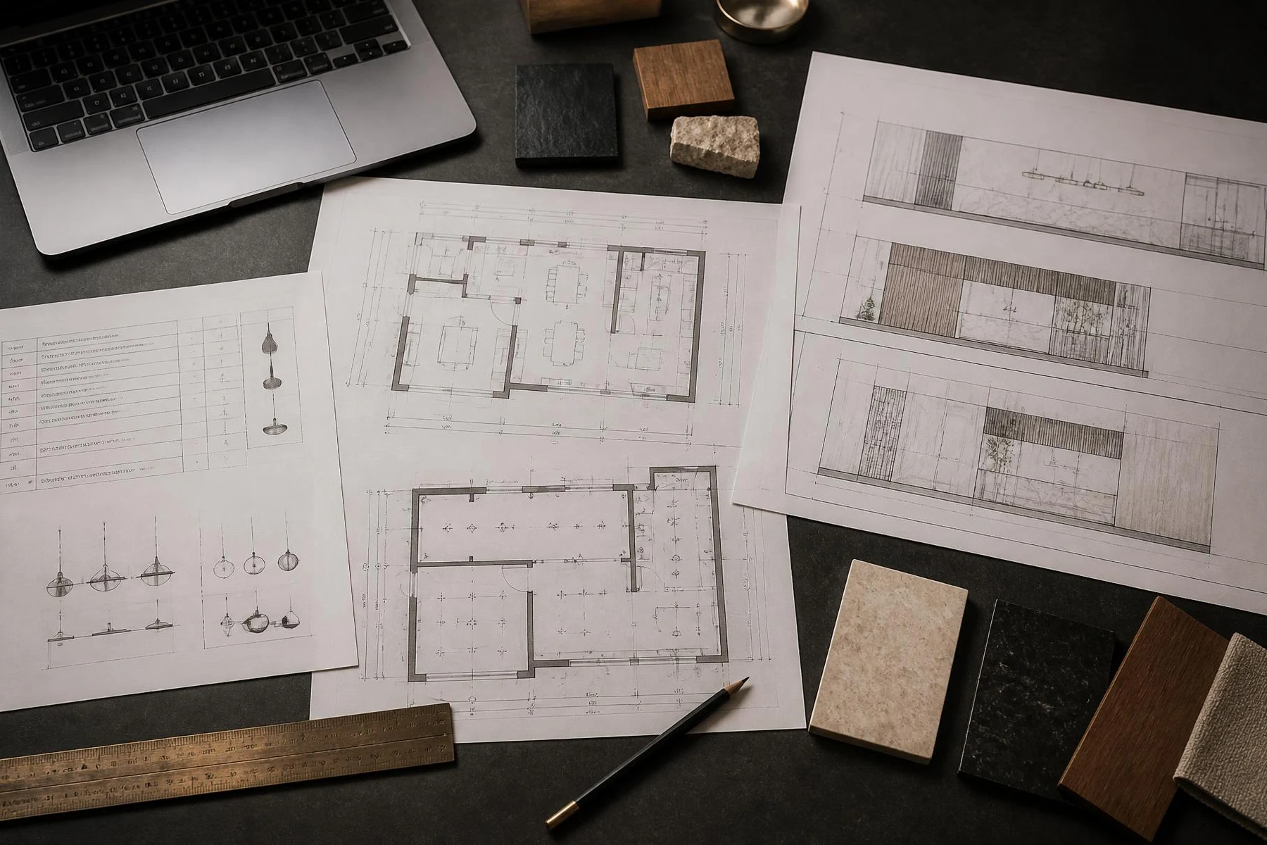 Architectural drawings and lighting documents prepared for project submission.